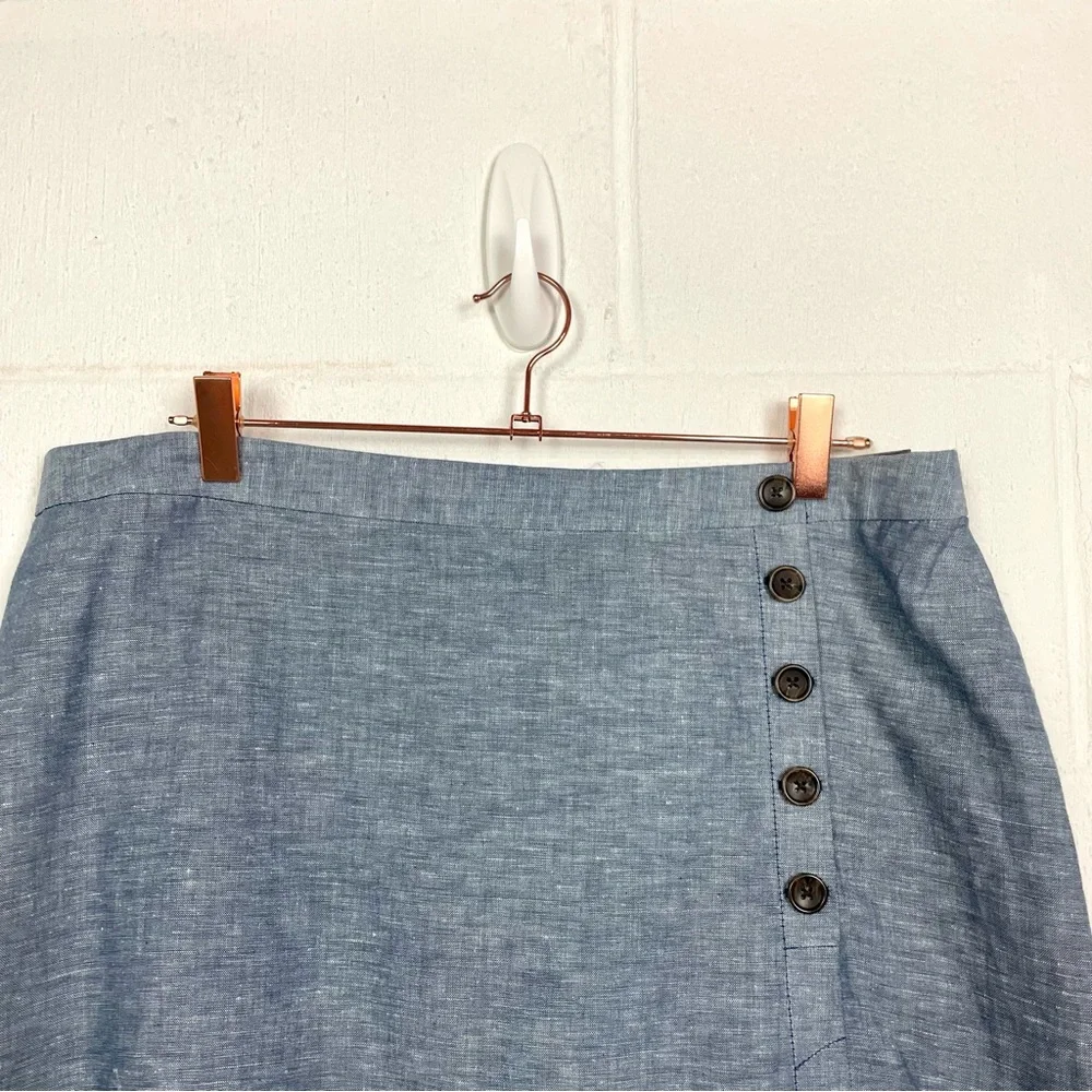 Banana Republic NWT Midi Skirt Linen Blend Blue Coastal Office Professional SZ14 - Picture 2 of 13